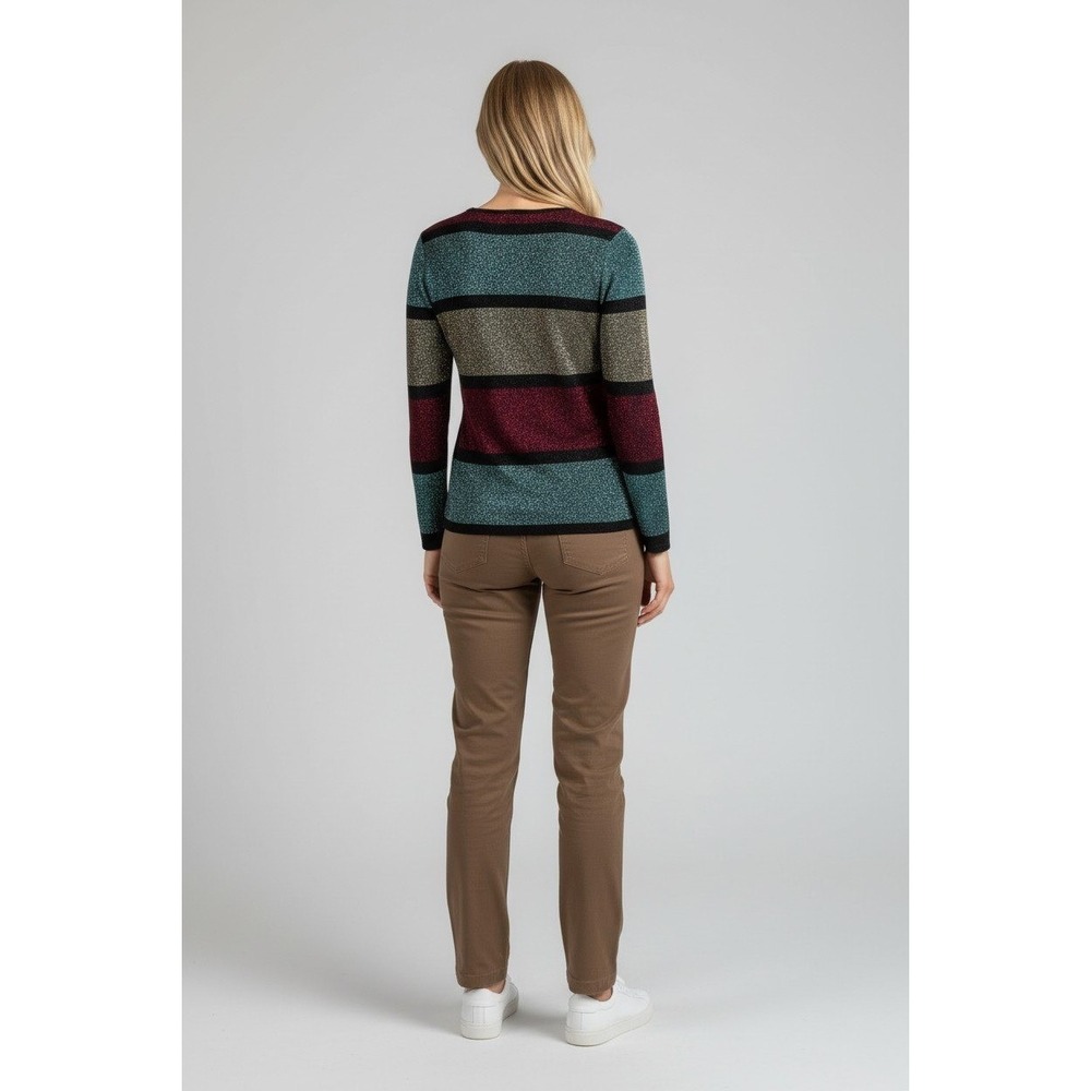 Venus Metallic Striped Sweater Womens Small Multicolor V-Neck Long Sleeve - Picture 2 of 11